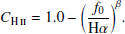 $$ \begin{aligned} C_{\text{H}}{\small {{\text{II}}}}= 1.0 - \bigg (\frac{f_{0}}{\mathrm{H} \alpha }\bigg )^{\beta }. \end{aligned} $$