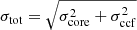 $ \sigma_{\mathrm{tot}} = \sqrt{\sigma_{\mathrm{core}}^2 + \sigma_{\mathrm{ccf}}^2} $