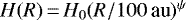 $H(R)\,{=}\,H_0(R/100\,\textrm{au})^{\psi}$