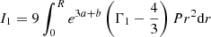 $$ \begin{aligned}&I_1=9\int _0^Re^{3a+b}\left(\Gamma _1-{4\over 3}\right)Pr^2{{\mathrm{d} }r}\end{aligned} $$