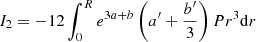 $$ \begin{aligned}&I_2=-12\int _0^Re^{3a+b}\left(a^{\prime }+{b^{\prime }\over 3}\right)Pr^3{{\mathrm{d} }r}\end{aligned} $$