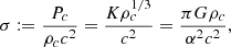 $$ \begin{aligned} \sigma :={P_c\over {\rho _c}c^2}={K\rho _c^{1/3}\over c^2}={\pi G{\rho _c}\over \alpha ^2c^2}, \end{aligned} $$