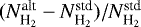 $(N_{\textrm{H}_2}^{\textrm{alt}} - N_{\textrm{H}_2}^{\textrm{std}})/N_{\textrm{H}_2}^{\textrm{std}}$