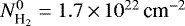 $N^0_{\textrm{H}_2} = 1.7 \,{\times}\, 10^{22}\, \textrm{cm}^{-2} $