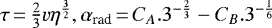 $ \tau\,{=}\,\frac{2}{3}v\eta^{\frac{3}{2}}, \alpha_{\text{rad}}\,{=}\,C_A.3^{-\frac{2}{3}}-C_B.3^{-\frac{1}{6}}$