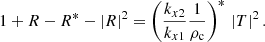 $$ \begin{aligned} 1+R-R^*-\left|R\right|^2=\left(\frac{k_{x2}}{k_{x1}}\frac{1}{\rho _{\rm c}}\right)^*\,\left|T\right|^2. \end{aligned} $$