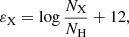 $$ \begin{aligned} \varepsilon _\mathrm{X} = \log \frac{N_\mathrm{X} }{N_\mathrm{H} } + 12, \end{aligned} $$