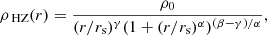 $$ \begin{aligned} \rho _\text{ HZ}(r) = \frac{\rho _0}{(r/r_\mathrm{s} )^\gamma (1 + (r/r_\mathrm{s} )^\alpha )^{(\beta -\gamma )/\alpha }}, \end{aligned} $$