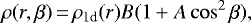 \begin{equation*} \rho(r,\beta)\,{=}\,\rho_{\textrm{1d}}(r) B (1 + A \cos^2\beta),\end{equation*}