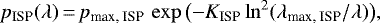 \begin{equation*} p_{\textrm{ISP}}(\lambda)\,{=}\,p_{\textrm{max, ISP}} \, \exp \big({-}K_{\textrm{ISP}}\ln^2 (\lambda_{\textrm{max, ISP}}/\lambda) \big), \end{equation*}