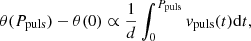 $$ \begin{aligned} \theta (P_\mathrm{puls} ) - \theta (0) \propto \frac{1}{d} \int _0^{P_\mathrm{puls} } { v}_\mathrm{puls} (t)\mathrm{d}t, \end{aligned} $$