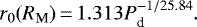 \begin{equation*} r_{0} (R_{\textrm{M}})\,{=}\,1.313P_{\textrm{d}}^{-1/25.84} .\end{equation*}