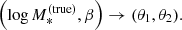 $$ \begin{aligned} \left(\log {M_{*}^{\mathrm{(true)}}},\beta \right) \rightarrow (\theta _1,\theta _2). \end{aligned} $$