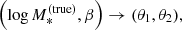 $$ \begin{aligned} \left(\log {M_{*}^{\mathrm{(true)}}},\beta \right) \rightarrow (\theta _1,\theta _2), \end{aligned} $$