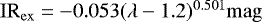 $\mathrm{IR}_{\mathrm{ex}}=-0.053(\lambda-1.2)^{0.501}\mathrm{mag}$