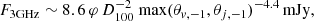 $$ \begin{aligned} F_{3\mathrm{GHz}} \sim 8.6\,\varphi \,D_{100}^{-2}\ \mathrm{max}(\theta _{{ v}, -1},\theta _{j,-1})^{-4.4}\,\mathrm{mJy} ,\end{aligned} $$
