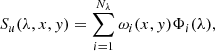 $$ \begin{aligned} S_u(\lambda ,x,y) = \sum _{i=1}^{N_\lambda }\omega _i (x,y)\Phi _i (\lambda ), \end{aligned} $$