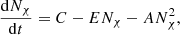 $$ \begin{aligned} \frac{\mathrm{d}N_{\chi }}{\mathrm{d}t} = C - EN_{\chi } - AN_{\chi }^2, \end{aligned} $$