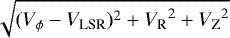$\sqrt{(V_{\phi}-V_{\textrm{LSR}})^2+{V_{\textrm{R}}}^2+{V_{\textrm{Z}}}^2}$