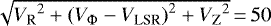 $\sqrt{{V_{\textrm{R}}}^2+{(V_{\Phi}-V_{\textrm{LSR}})}^2+{V_{\textrm{Z}}}^2}\,{=}\,50$