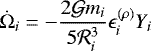 \begin{eqnarray*}\dot{\Omega}_{i} = -\frac{2{\cal G} m_i}{5 \mathcal{R}_i^3} \epsilon_i^{(\rho)} Y_i \end{eqnarray*}