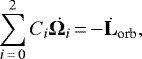 \begin{equation*}\sum_{i\,{=}\,0}^2 C_i \dot{\bm{\Omega}_i}\,{=}\,{-}\dot{\bf{L}}_{\textrm{orb}}, \end{equation*}