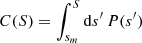 $ C(S)=\int_{s_m}^S {\rm d}s^\prime\,P(s^\prime) $