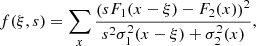 $$ \begin{aligned} f(\xi , s) = \sum _{x} \frac{\left(s F_1(x - \xi ) - F_2(x)\right)^2}{ s^2\sigma _1^2(x - \xi ) + \sigma _2^2(x) }, \end{aligned} $$