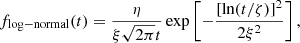 $$ \begin{aligned} f_{\rm log-normal}(t) = \frac{\eta }{\xi \sqrt{2\pi }t}\exp \left[-\frac{\left[\ln (t/\zeta \right)]^2}{2\xi ^2}\right], \end{aligned} $$