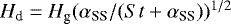 $H_{\textrm{d}} = H_{\textrm{g}} (\alpha_{\textrm{SS}}/(St + \alpha_{\textrm{SS}})){}^{1/2}$