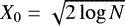 Mathematical equation: $X_0=\sqrt{2\log{N}}$