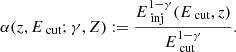 $$ \begin{aligned} \alpha (z,E_\text{ cut};\gamma ,Z):=\frac{E_\text{ inj}^{1-\gamma }(E_\text{ cut},z)}{E_\text{ cut}^{1-\gamma }}. \end{aligned} $$