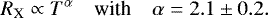 \begin{equation*}R_{\textrm{X}}\propto T^{\alpha} \quad {\textrm{with}} \quad \alpha=2.1\pm0.2.\end{equation*}