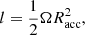 Mathematical equation: $$ \begin{aligned} l=\frac{1}{2}\Omega R_{\rm acc}^2, \end{aligned} $$