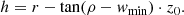 $$ \begin{aligned} h=r-\tan (\rho -{ w}_\mathrm{min} )\cdot z_0. \end{aligned} $$