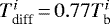 Mathematical equation: $T_{\textrm{diff}}^i\,{=}\,0.77 T_{\textrm{b}}^i$