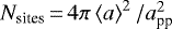 Mathematical equation: $N_{\textrm{sites}}\,{=}\,4\pi \left\langle a\right\rangle^2/a_{\textrm{pp}}^2$