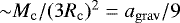 ${\sim} M_{\mathrm{c}}/(3R_{\mathrm{c}})^2 = a_{\mathrm{grav}}/9$
