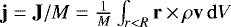 $\mathbf{j}=\mathbf{J}/M = \frac{1}{M} \int_{r<R} \mathbf{r} \,{\times}\, \rho \mathbf{v} \, \mathrm{d}V $