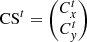 $ \mathrm{CS}^{t} = \begin{pmatrix} C^{t}_{x}\\C^{t}_{\mathit{y}} \end{pmatrix} $