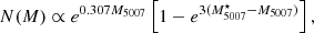 $$ \begin{aligned} N(M)\propto e^{0.307M_{5007}}\left[1-e^{3(M^{\star }_{5007}-M_{5007})}\right], \end{aligned} $$