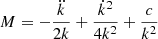 Mathematical equation: $ M=-\frac{\ddot k}{2k}+\frac{\dot k^2}{4k^2}+\frac{c}{k^2} $