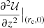 Mathematical equation: $ \frac{\partial^2 \mathcal{U}}{\partial z^2}\big|_{(r_{\mathrm{c}},0)} $