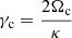 Mathematical equation: $ \gamma_{\mathrm{c}}=\frac{2 \Omega_{\mathrm{c}}}{\kappa} $