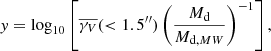$$ \begin{aligned} { y}=\log _{10}\left[\overline{\gamma _V}( < 1.5^{\prime \prime })\left(\frac{M_{\rm d}}{M_{\mathrm{d},MW}}\right)^{-1}\right], \end{aligned} $$