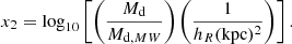 $$ \begin{aligned} x_2=\log _{10}\left[\left(\frac{M_{\rm d}}{M_{\mathrm{d},MW}}\right)\left(\frac{1}{h_R(\mathrm{kpc})^2}\right)\right]. \end{aligned} $$