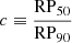 $ c\equiv \frac{\mathrm{RP}_{50}}{\mathrm{RP}_{90}} $