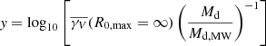 $ \mathit{y}=\log _{10}\left[\overline{\gamma _V}(R_{0,\mathrm{max}}=\infty)\left(\frac{M_{\mathrm{d}}}{M_{\mathrm{d,MW}}}\right)^{-1}\right] $