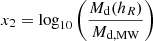 $ x_2=\log_{10}\left(\frac{M_{\mathrm{d}}(h_R)}{M_{\mathrm{d,MW}}}\right) $