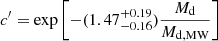 $ c^\prime=\exp\left[-(1.47^{+0.19}_{-0.16})\frac{M_{\mathrm{d}}}{M_{\mathrm{d,MW}}}\right] $